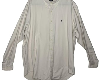 Ralph Lauren 100% Blake Cotton Button Down Shirt Men's L Cream White Long Sleeve