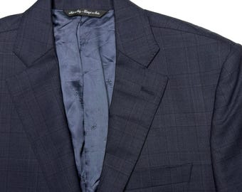 Saks Fifth Avenue Ermenegildo Zegna Navy Windowpane Slim Fit Blazer Italian Made