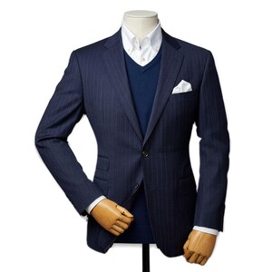 Vintage Burberry Mens Blazer Navy Pinstripe Union Made In The USA Size 50L