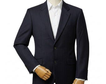 Lauren Ralph Lauren Navy Blue Blazer Pinstripe Cashmere Wool Sport Coat Mens 44R