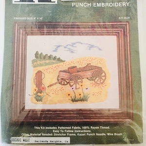 Vintage Punsch Stickerei Kit Kazari Handwerk für Kinder Wiese Bauernhof Garten Blume Cart Stitchery Gänseblümchen, Natur Stickerei Nähen Garten