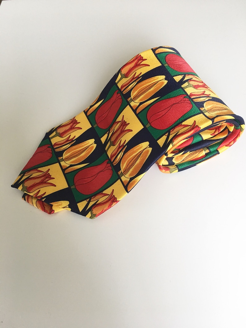 Green Thumb Herbs Flower Tie Amsterdam Floral Tie Netherlands Gardening Tulip Festival Vintage Floral Tulip Tie Gifts for Him