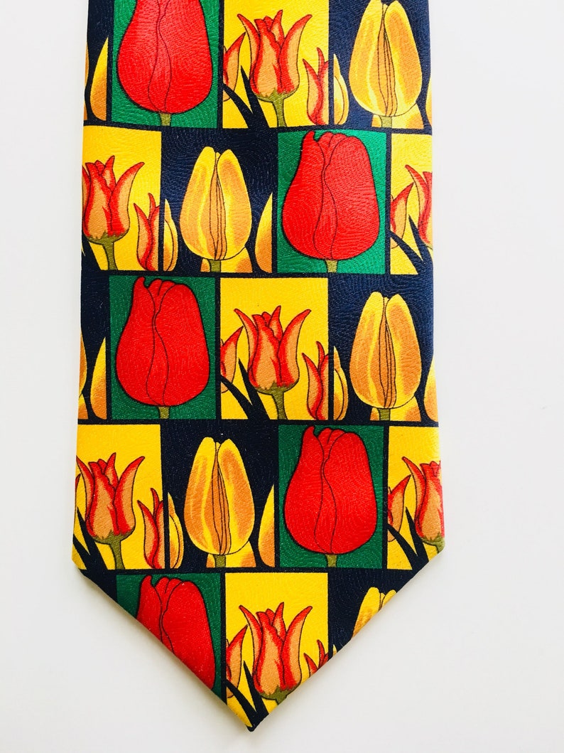 Green Thumb Herbs Flower Tie Amsterdam Floral Tie Netherlands Gardening Tulip Festival Vintage Floral Tulip Tie Gifts for Him