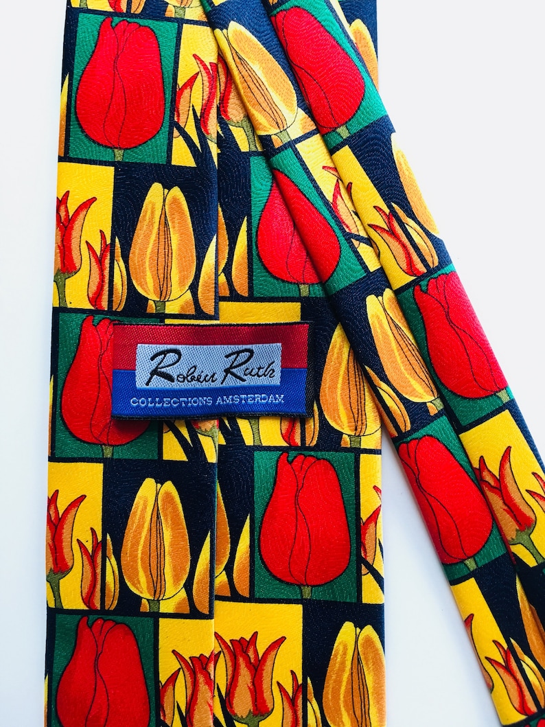 Green Thumb Herbs Flower Tie Amsterdam Floral Tie Netherlands Gardening Tulip Festival Vintage Floral Tulip Tie Gifts for Him