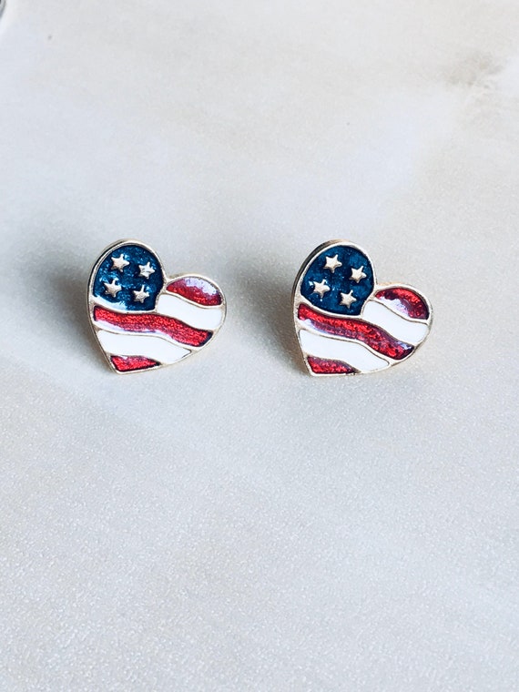 Vintage Avon Heart Shaped American Flag Signed Ear