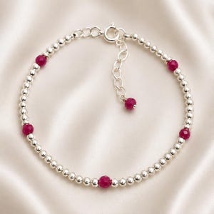 Ruby Bracelet Sterling Silver Minimalist Stacking Bracelet Gift for Her July Birthstone