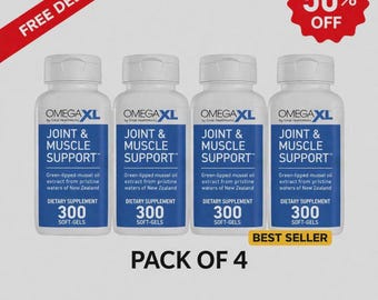 OmegaXL Joint & Muscle Support Supplement, Green-Lipped Mussel Oil (4 Pack)