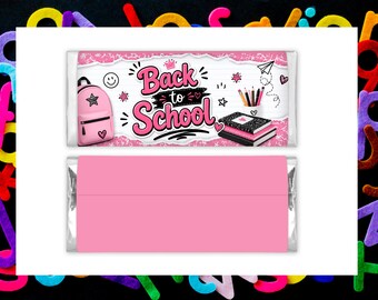 Back to School Candy Bar Wrapper Printable, Pink School Party Favor, Girls Treat Wrapper, School Snack Wrapper PDF Download