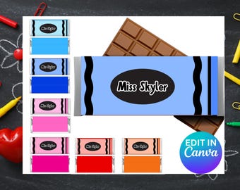 Personalized Teacher Candy Bar Wrapper Template, Editable Teacher Appreciation Gift, Chocolate Wrapper, Instant Download, Edit in Canva