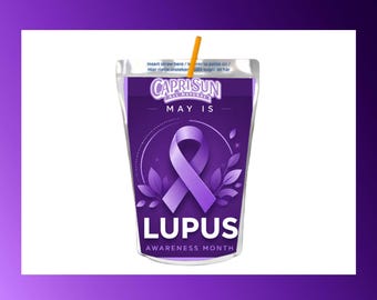 Lupus Awareness Juice Pouch Labels, Purple Ribbon Drink Pouch Wrap, May Awareness Month Party Favor