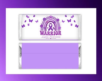 Lupus Warrior Candy Bar Wrapper, Purple Ribbon Awareness Party Favor, Printable Lupus Awareness Month Treat