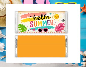 Hallo zomer candybar wrapper, zomerfeest gunst, welkom zomer afdrukbare traktatie wrap, einde school candybar label