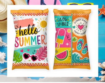 Hello Summer Chip Bag, Summer Party Favor, End of School Treat Bag, Welcome Summer Snack Bag Printable