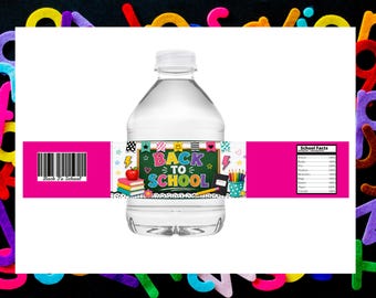 Back to School Water Bottle Labels, First Day of School Party Decorations, Classroom Drink Labels, Instant Download Printable