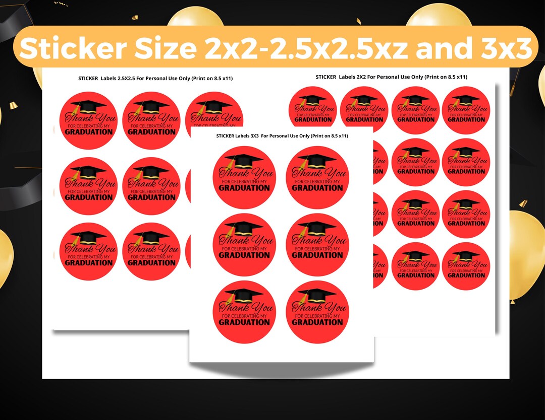 Graduation Thank You Stickers - Printable Round Labels - 2x2 2.5x2.5 ...