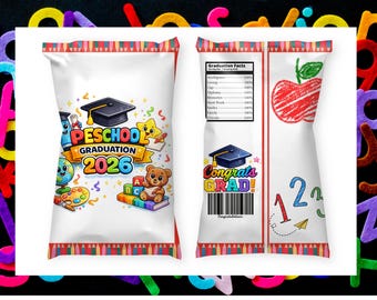 Preschool Graduation 2026 Chip Bag Wrapper, Printable Snack Bag Favor, School Theme Treat Bag Template, Instant Download