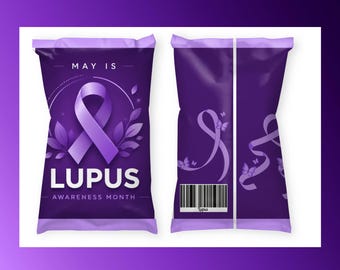 Lupus Awareness Chip Bag Wrapper, Purple Ribbon Party Favor, May Awareness Month Printable Treat Bag