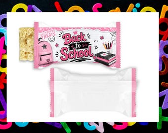 Back to School Crispy Treat Wrapper Printable, Pink School Party Favor, Girls Snack Wrapper, Instant Download PDF