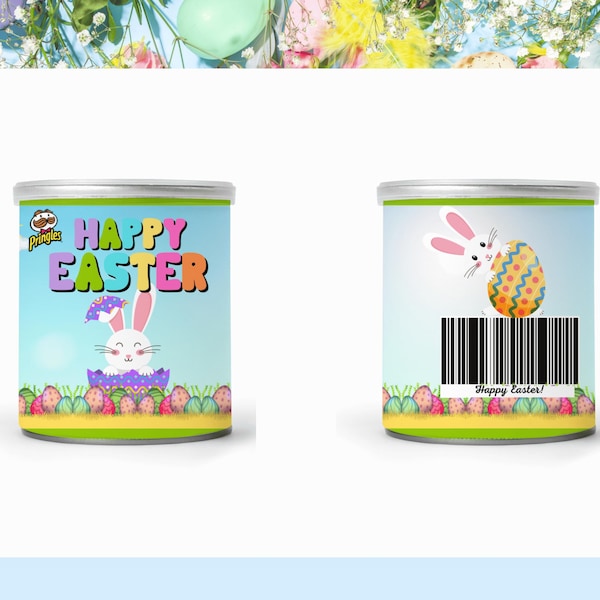 Easter Snack Can Wrapper Template 1.3oz | Printable Chip Can Label + Top Circles | Spring Bunny Party Favors, Easter  Chip