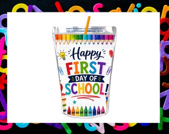 First Day of School Juice Pouch Labels, School Party Favor Labels, Classroom Drink Pouch Wrapper, Instant Download Printable PDF