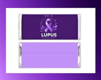 Lupus Awareness Candy Bar Wrapper, May Awareness Month Printable Party Favor, Purple Ribbon Chocolate Bar Wrapper