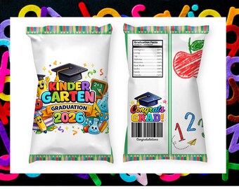 Envoltorio para bolsa de papas fritas de graduación de jardín de infantes 2026, bolsa de refrigerio imprimible, plantilla para bolsa de golosinas con temática escolar, descarga instantánea