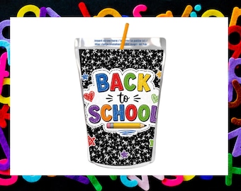 Back to School Juice Pouch Labels Printable, School Party Favor Labels, Classroom Drink Labels, Instant Download PDF