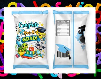 Pre-K Graduation Chip Bag Wrapper Blue, Printable Snack Bag Favor, PreK Grad Treat Bag Template, Preschool Graduation, Instant Download