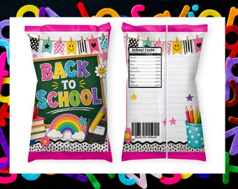 Back to School Chip Bag Template, First Day of School Party Favor, Classroom Treat Bag, Instant Download Printable Wrapper