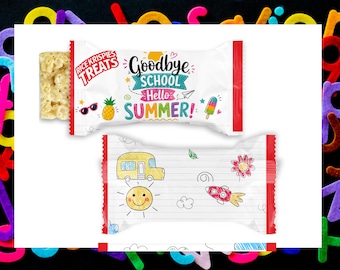 Goodbye School Hello Summer Cereal Treat Wrapper, Last Day of School Party Favor, End of Year Printable Treat Wrap