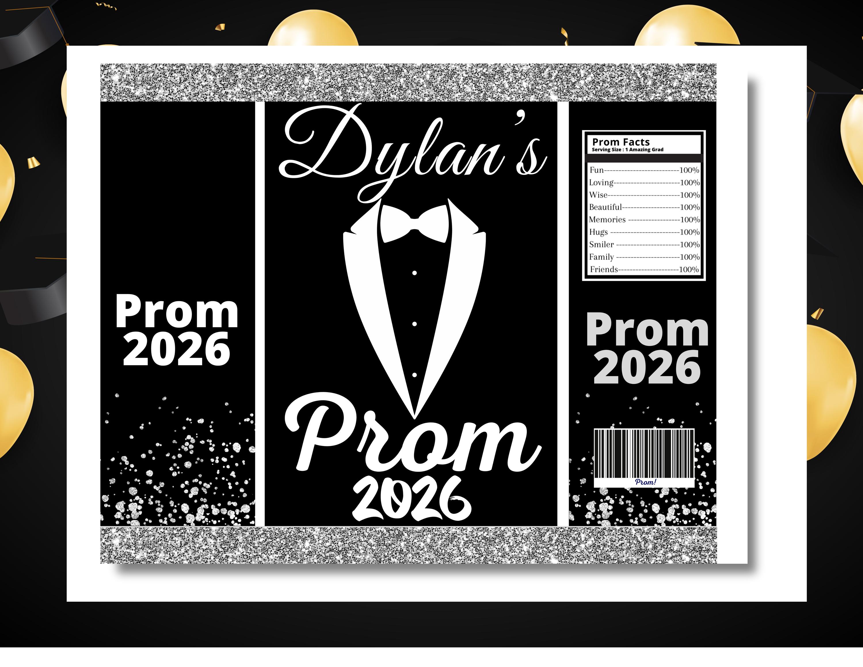 Bar Code Prom Prom 2026 Party Favor Bundle, Tuxedo Black Silver, Personalized Chip ...