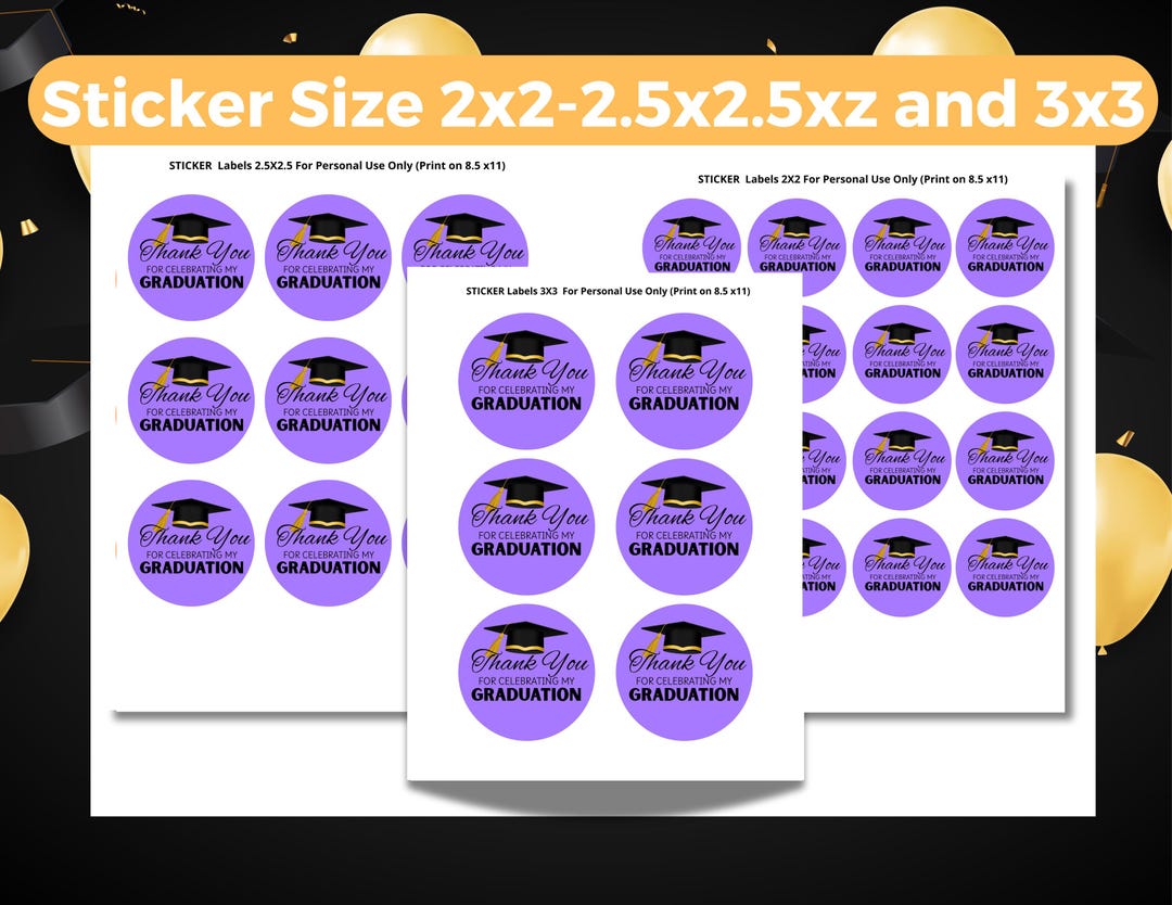 Graduation Thank You Stickers - Printable Round Labels - 2x2 2.5x2.5 ...