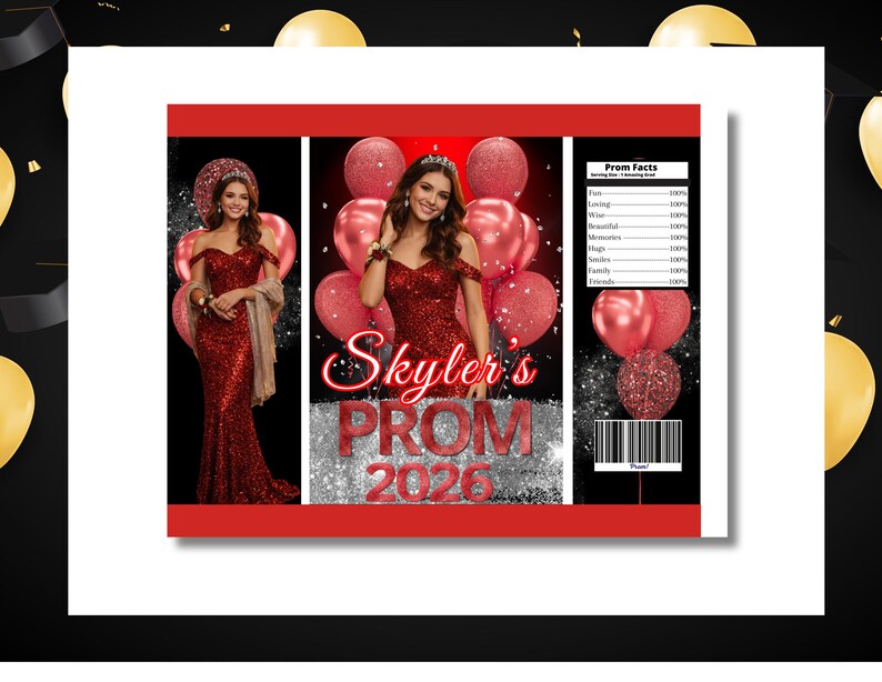 Bar Code For Prom Prom 2026 Party Favors, Custom Photo Chip Bag Template, Red and Silver ...