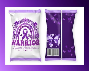Lupus Warrior Chip Bag Wrapper, Purple Ribbon Awareness Party Favor, Printable Lupus Awareness Treat Bag