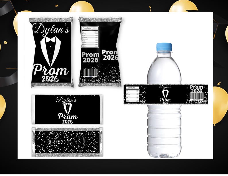Bar Code For Prom Prom 2026 Party Favor Bundle, Tuxedo Black Silver, Personalized Chip ...