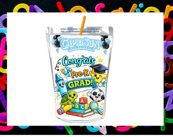 Pre-K Graduation Juice Pouch Label Blue, Printable Drink Pouch Wrapper, PreK Grad Party Favor, Preschool Graduation, Instant Download