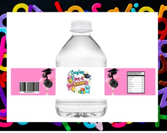 Pre-K Graduation Water Bottle Label Pink, Printable Bottle Wrap, PreK Grad Party Favor, Preschool Graduation Decor, Instant Download
