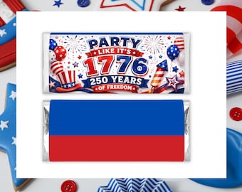 Incarto per barretta di cioccolato del 4 luglio, bomboniera per la festa dei 250 anni di libertà, incarto patriottico per barretta di cioccolato, incarto per dolcetti del Giorno dell'Indipendenza