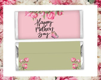 Mother’s Day Candy Bar Wrapper - Pink Floral Template - Printable Chocolate Bar Wrapper - Happy Mother’s Day Favor - Instant Download