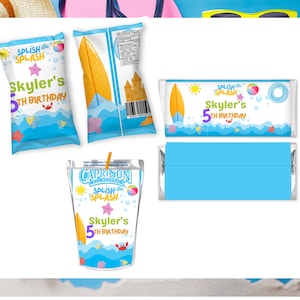 Pool-Party-Chip-Beutel, Saftbeutel & Schokoladentafel-Wrapper-Bundle, Sommer-Geburtstagsgeschenke, Splish Splash Partydekorationen