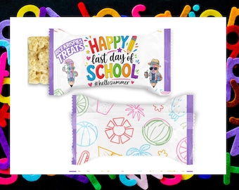 Last Day of School Cereal Treat Wrapper, Hello Summer Printable Party Favor, End of School Treat Wrap for Kids