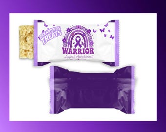 Lupus Warrior Cereal Treat Wrapper, Purple Ribbon Awareness Party Favor, Printable Lupus Awareness Treat Wrap