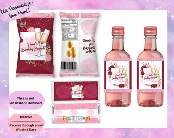 Birthday Brunch Party Favor Bundle, Chip Bag, Candy Bar Wrapper & Mini Wine Label, Custom Digital File, 1
