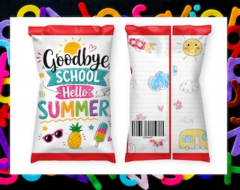Goodbye Schule Hallo Sommer Chipstütenverpackung, letzter Schultag Mitbringsel, Jahresende druckbare Leckerlitüte