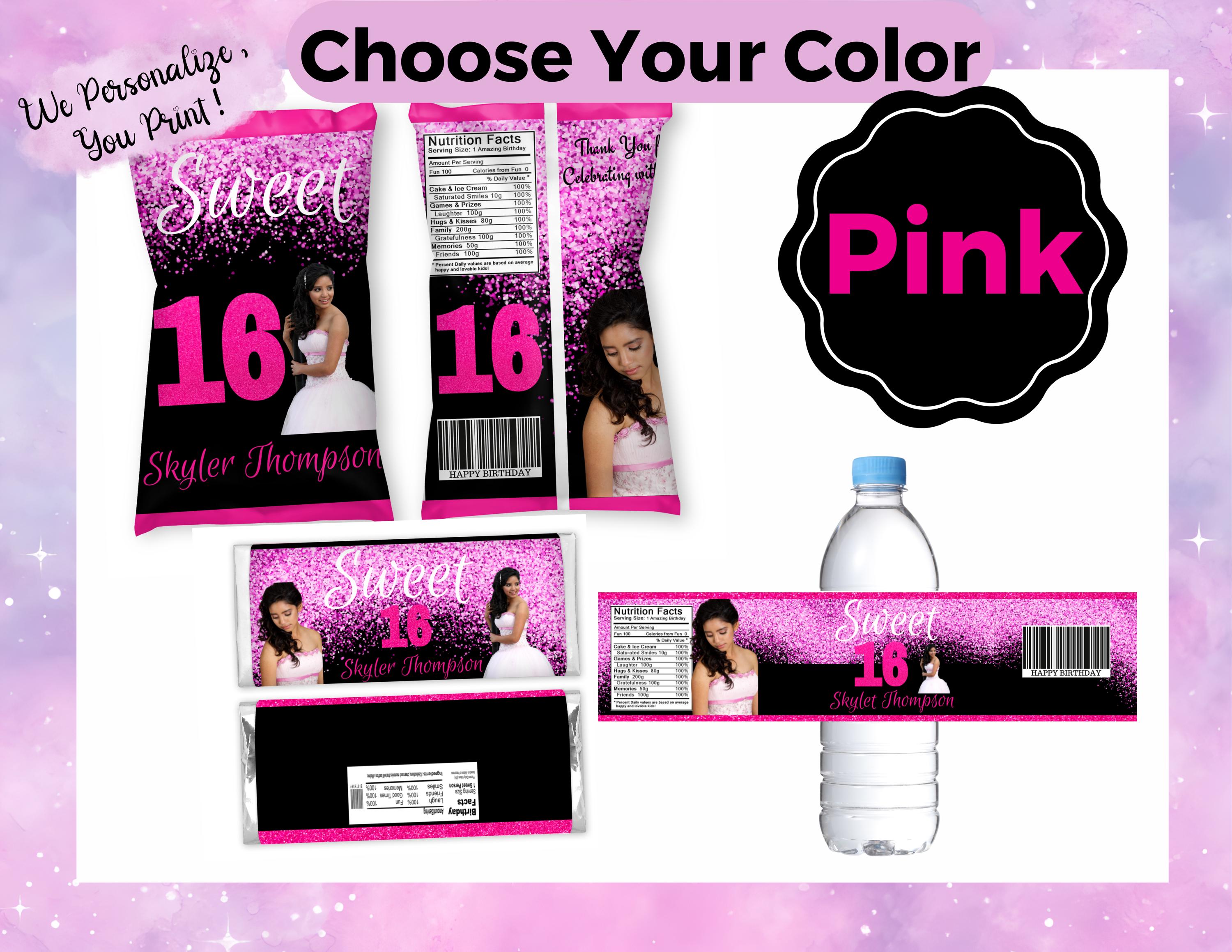 Custom Sweet 16 Party Favors Bundle, Photo Chip Bag Wrapper, Chocolate ...