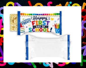 First Day of School Rice Treat Wrapper, Back to School Party Favor, Classroom Snack Wrapper, Instant Download Printable Label