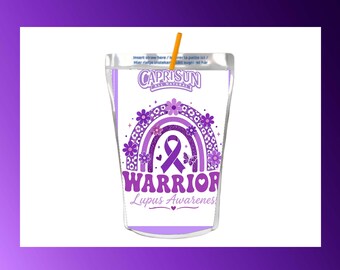 Lupus Warrior Juice Pouch Labels, Purple Ribbon Awareness Party Favor, Printable Lupus Drink Pouch Wrap