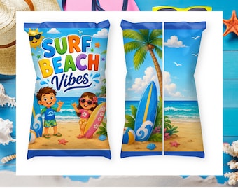 Surf Beach Vibes Chip Bag Wrapper, Beach Birthday Party Favor, Kids Summer Pool Party Snack Bag Printable