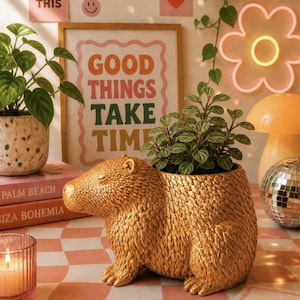 Capybara Planter Pot – Textured Animal Succulent Holder, Desk Decor, Cozy Home and Office Gift