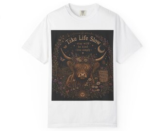 Take Life Slow Highland Kuh T-shirt | Florale Boho Kuh Illustration